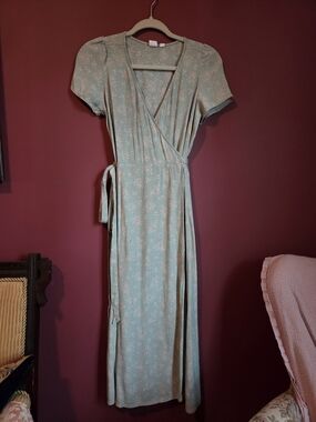 GAP Sage Green Floral Wrap Maxi Dress